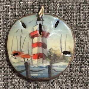 Vintage Decoupage Lighthouse Sand Dollar Pendant